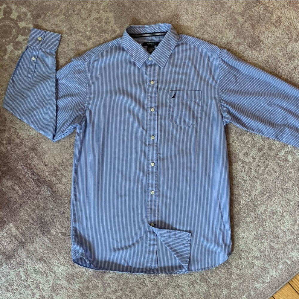 Nautica Blue Striped Long Sleeve Button Down